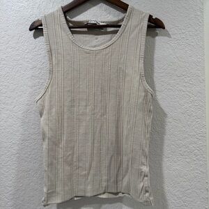 about:blank Men’s Basic Cream Ribbed Sleevless Tank Top Size XS
